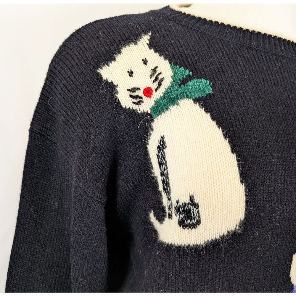 Vintage 80s Sweater Cats Colorful Black Diane Von Furstenberg Women's Size L - Picture 3 of 10